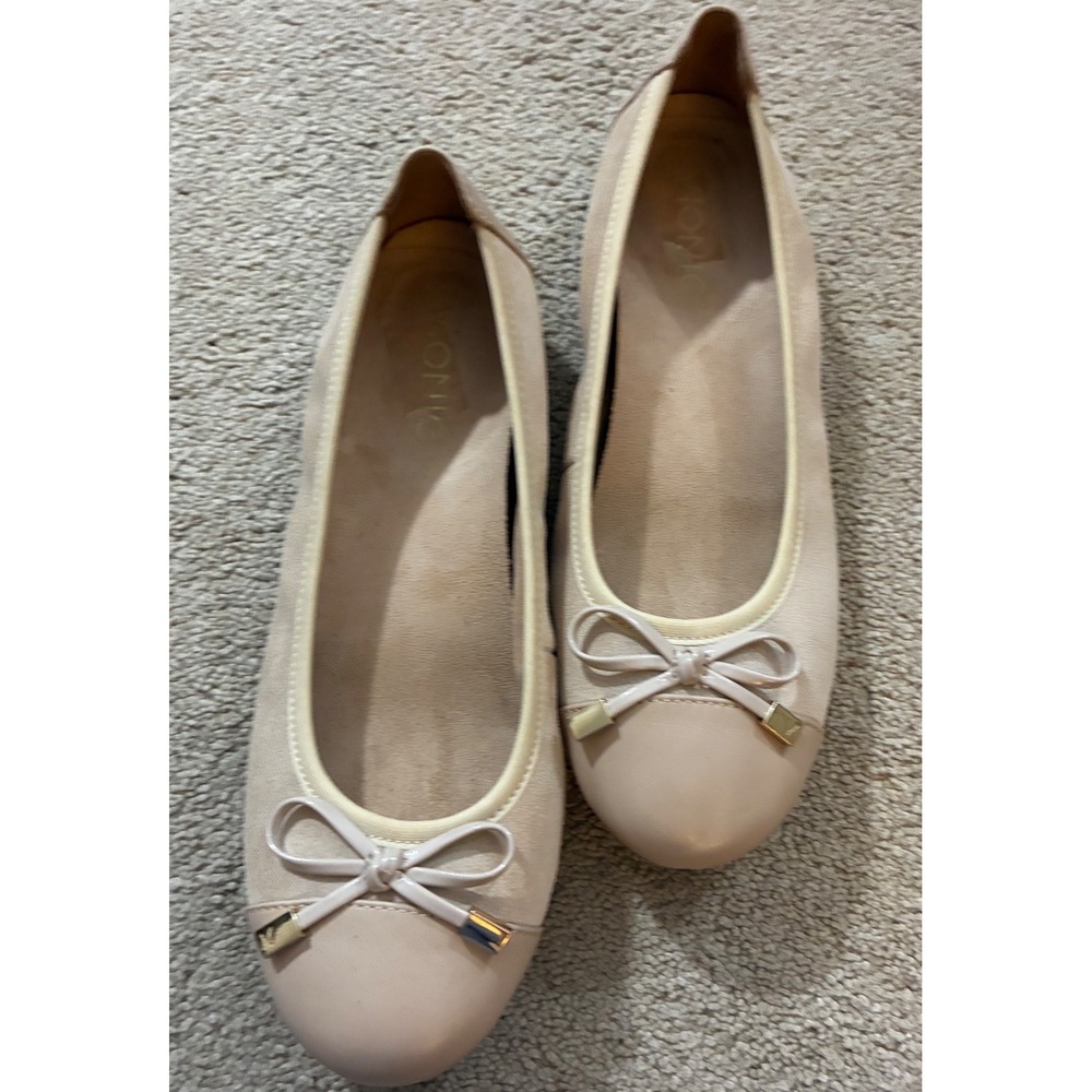 Vionic Minna Ballet Flats Women 6.5 Nude Beige Suede Leather Bow Orthotic Shoes
